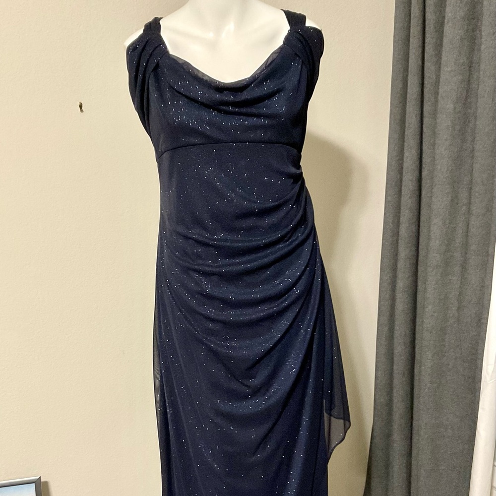 Navy blue formal dress.